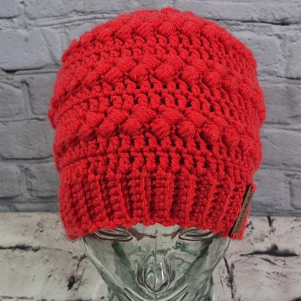 Handmade With Love Beanie Hat Orange Bubble Knit One Size Winter Ski Cap